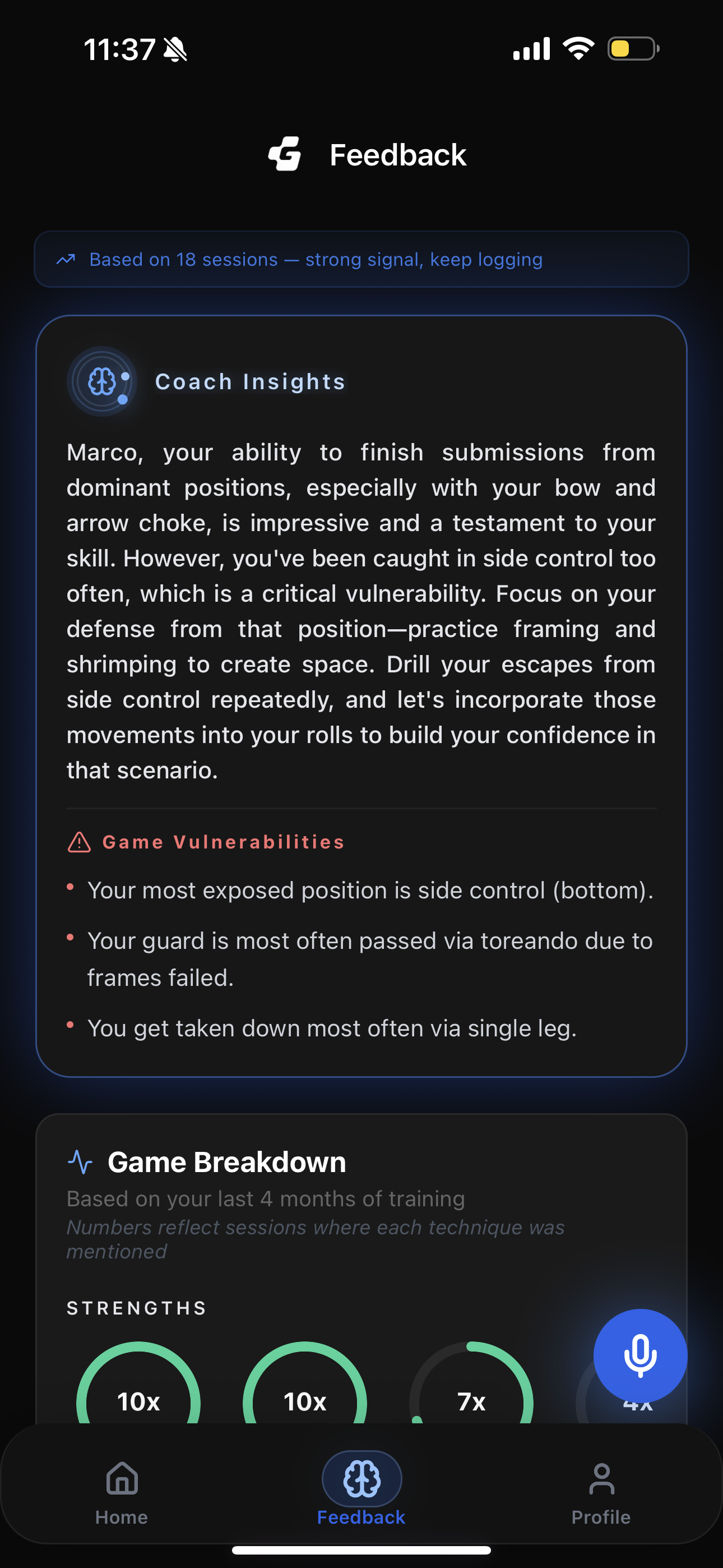 GRAPLI coach insights screen